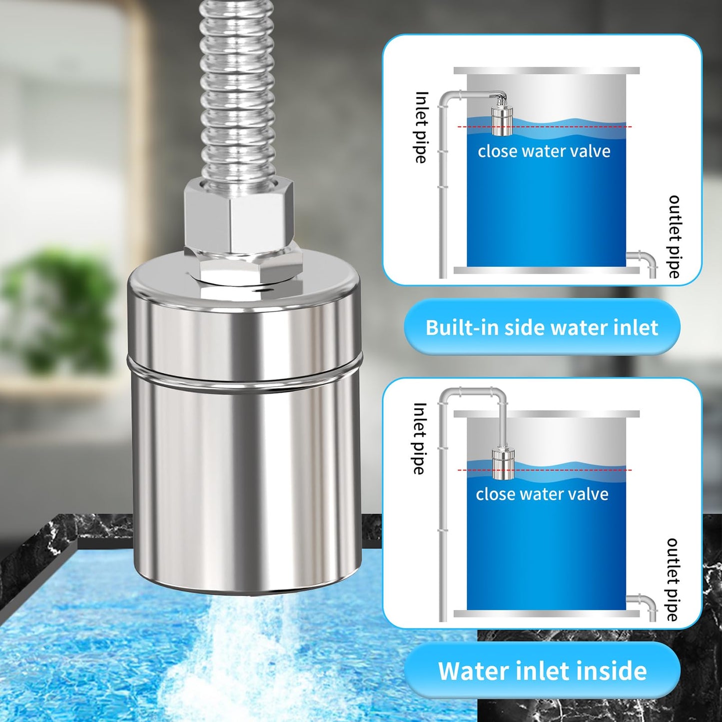 304 Stainless Steel Float Valve for Water Tank – Automatic Water Level Control, 1/2" NPT Thread, No Electricity Needed, Full Water Shutoff for Livestock Troughs, Pools, and Stock Tanks