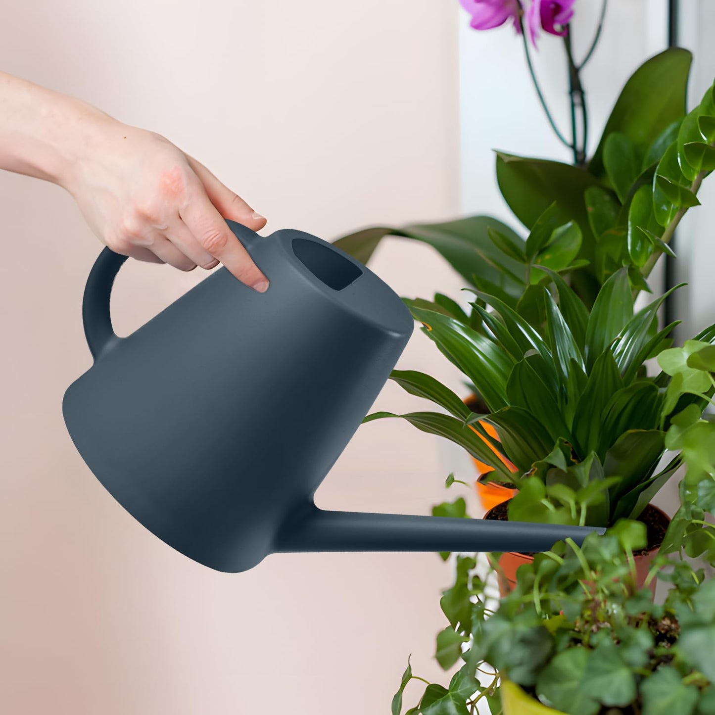 ZXJ Plant Watering Cans for Indoor and Outdoor Home Garden Plants - with Long Spout - Black - 1/2 Gallon