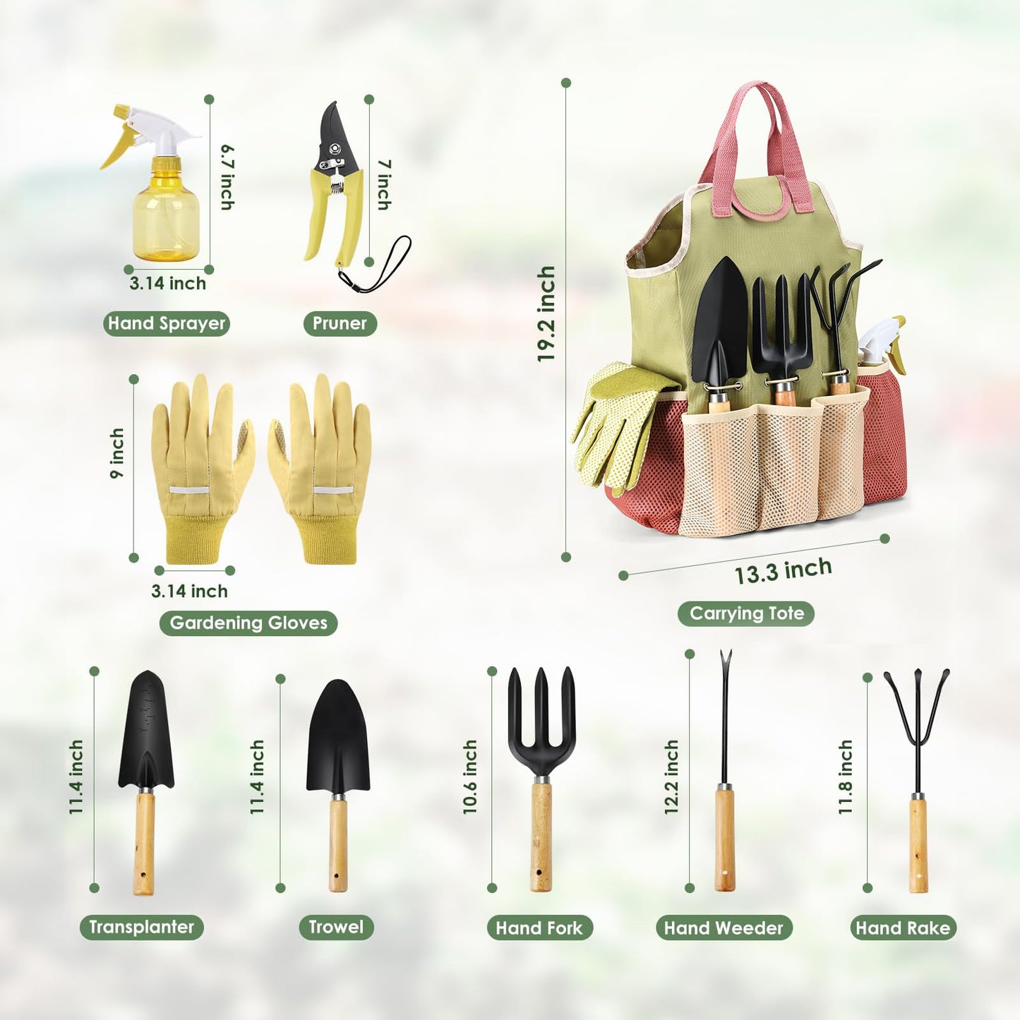 APSARAS USA Gardening Tools, Garden Tool Set, 10 Pieces Heavy Duty Sturdy Steel Gardening Tool Set with 600D Oxford Cloth Storage Tote Bag, Durable Supplies Kit Perfect Garden Gifts for Father