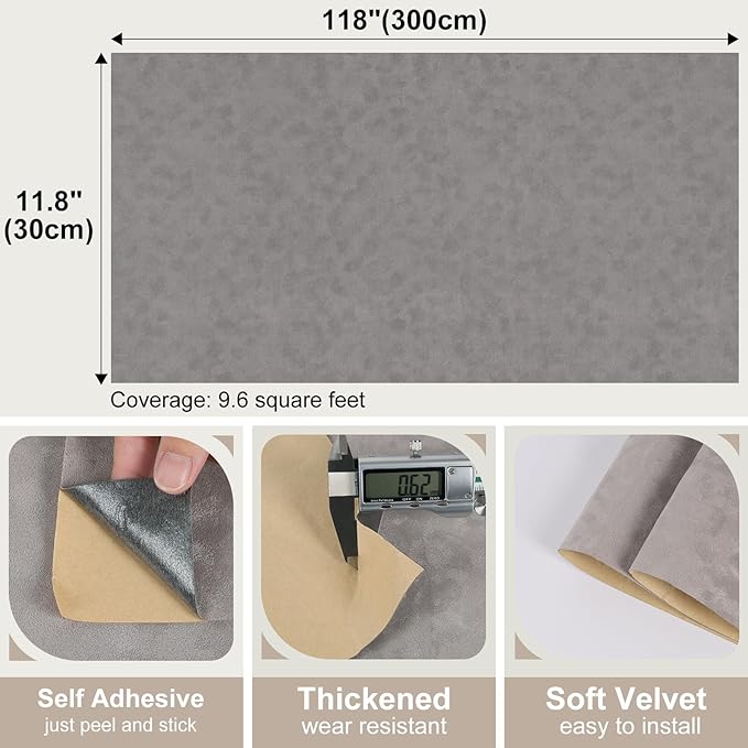 Gray Self Adhesive Velvet Flock Liner Contact Paper