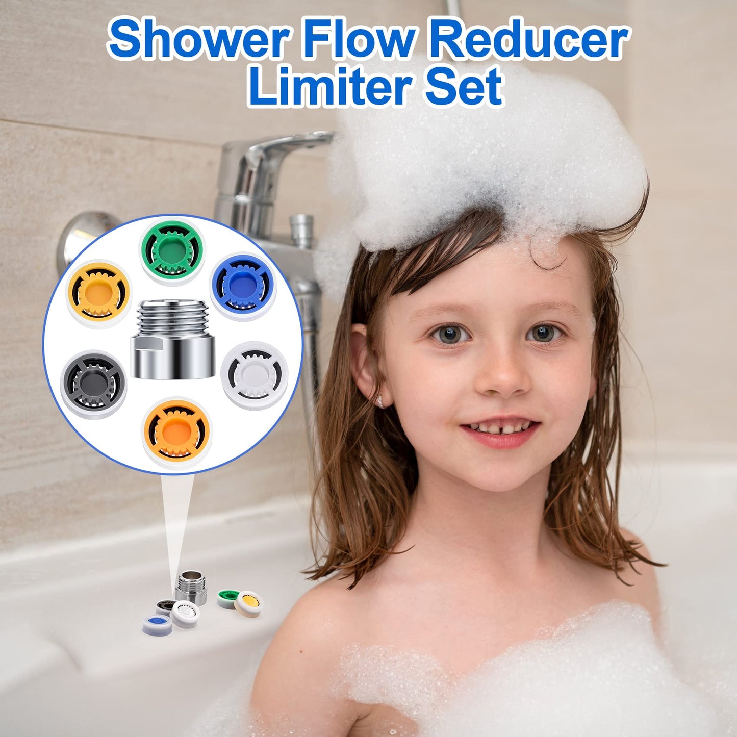 PAGOW 10 Shower Flow Reducer Limiter Set, gpm 1.5/1.8/2.0/2.2/2.5/3.0 Shower Head Flow Restrictor, 2 Pcs Washers, 2 Pcs 1/2 Inch Restrictor Valves, Water Flow Saver Adapter Set for Handheld Shower