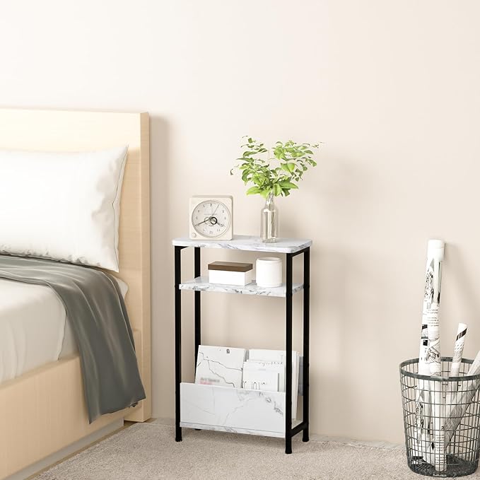 THUMEYE 7.1" Narrow Side Table for Small Spaces, 3 Tier Small End Table