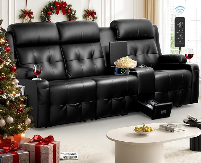 Loveseat Recliner Sofa, 3-Seater Home Theater Seating Massage Reclining Couch