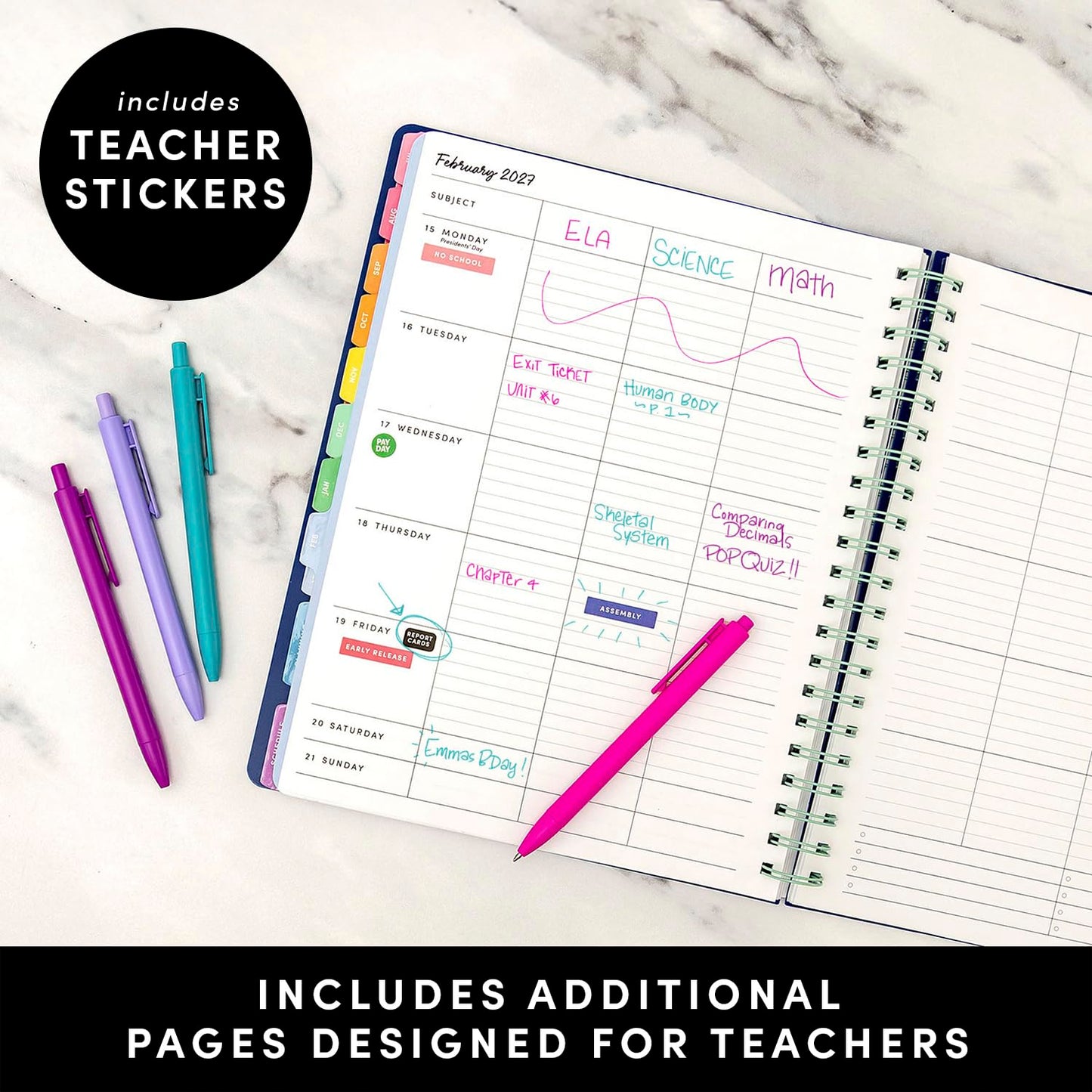 PAPERAGE Teacher Planner, Weekly & Monthly Academic Planner & Calendar, 12-Months, July 2026 - June 2027, (9.5" x 11"), Teacher Lesson Planning Book with Tabs, Stickers & Inner Pocket, Royal Blue
