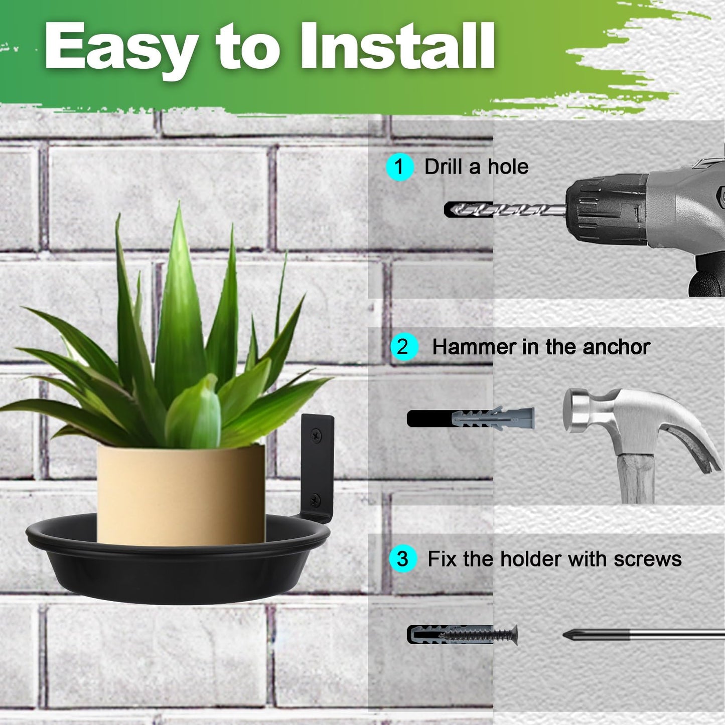 FAHAWEL 6 Inch Wall Mount Plant Holder with Saucer Trays, 6 Pack Heavy Duty Metal Flower Pot Holder Ring Plant Hanger for Wall Indoor, Ring Planter Bracket for Outside Outdoor Bird Feeder Bath