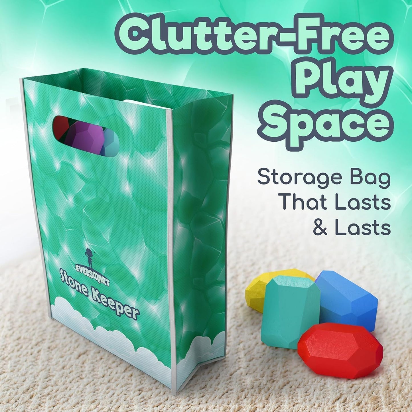 EVERSMART Wooden Stacking Blocks β Montessori Toys for 1 2 3 4 5 6 Year Old Toddlers and Kids, No Choking Hazard β Building Rocks Stones Games, for Girls and Boys