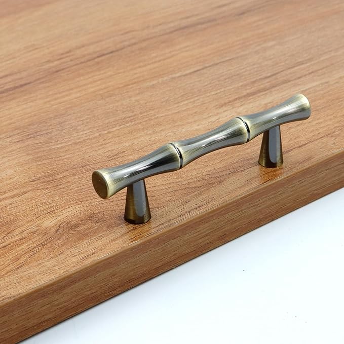2PCS Bamboo Pull, Bronze Antique Brass Zinc Alloy Cabinet Handles, 2.5 Inch