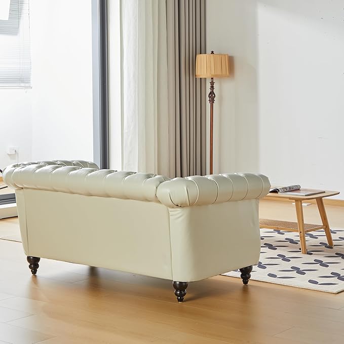 LEVNARY Leather Sofa, Chesterfield Tufted Upholstered 2 Seater Couch, Modern