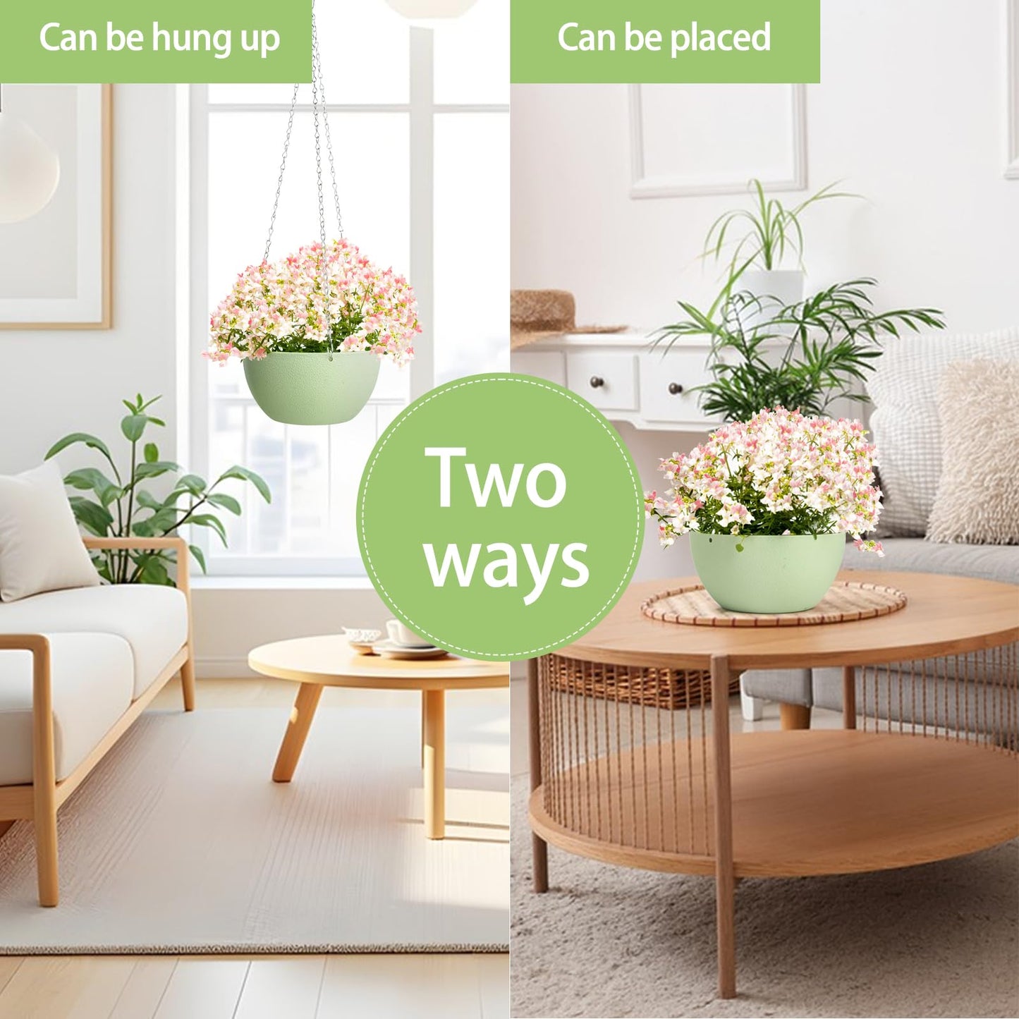 XXXFLOWER Plant Stand Indoor Outdoor 13 Tiers Wood Plant Shelf+ 2 Pack Hanging Baskets Plastic Flower Pot(Green)