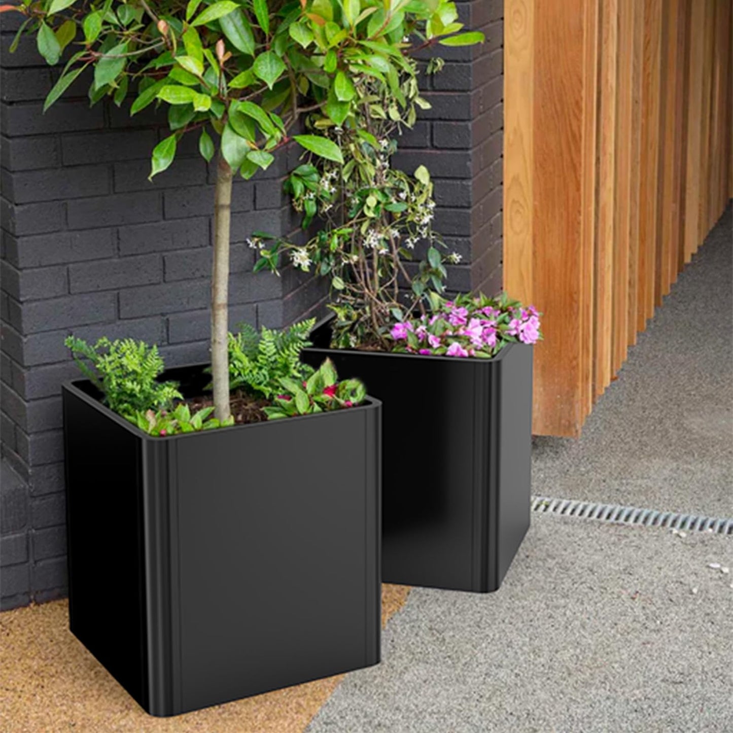 Gardenaire Metal Square Planter Box, Galvanized Steel Planters for Outdoor Plants, 24"x 24"x 25" Black Large Outdoor Planters with Drainage Hole for Porch/Patio/Garden