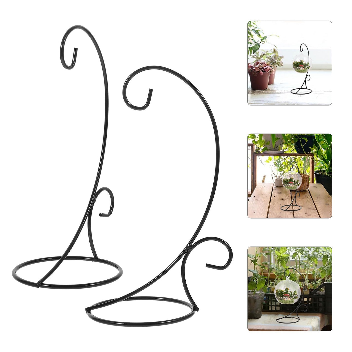 MAGICLULU 2pcs Hanging Terrarium Display Stand Air Planter Holder Iron Ornament Hanging Plant Bracket Black Semi-circle Hook for Indoor Outdoor Décor