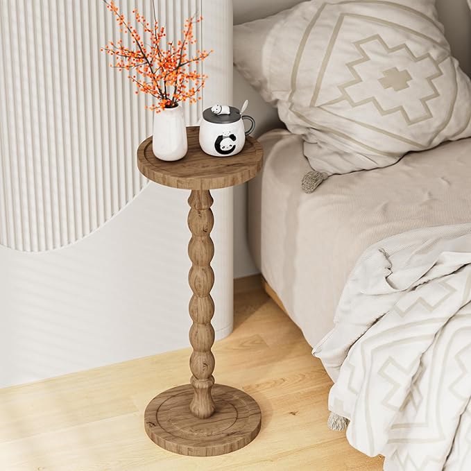 2 Pack Solid Wood Drink Table, Rubber Wood Small Round Side Table