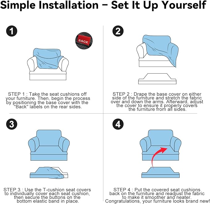 Waterproof Chair Cover with Arms 2-Piece Set Striped Slipcover