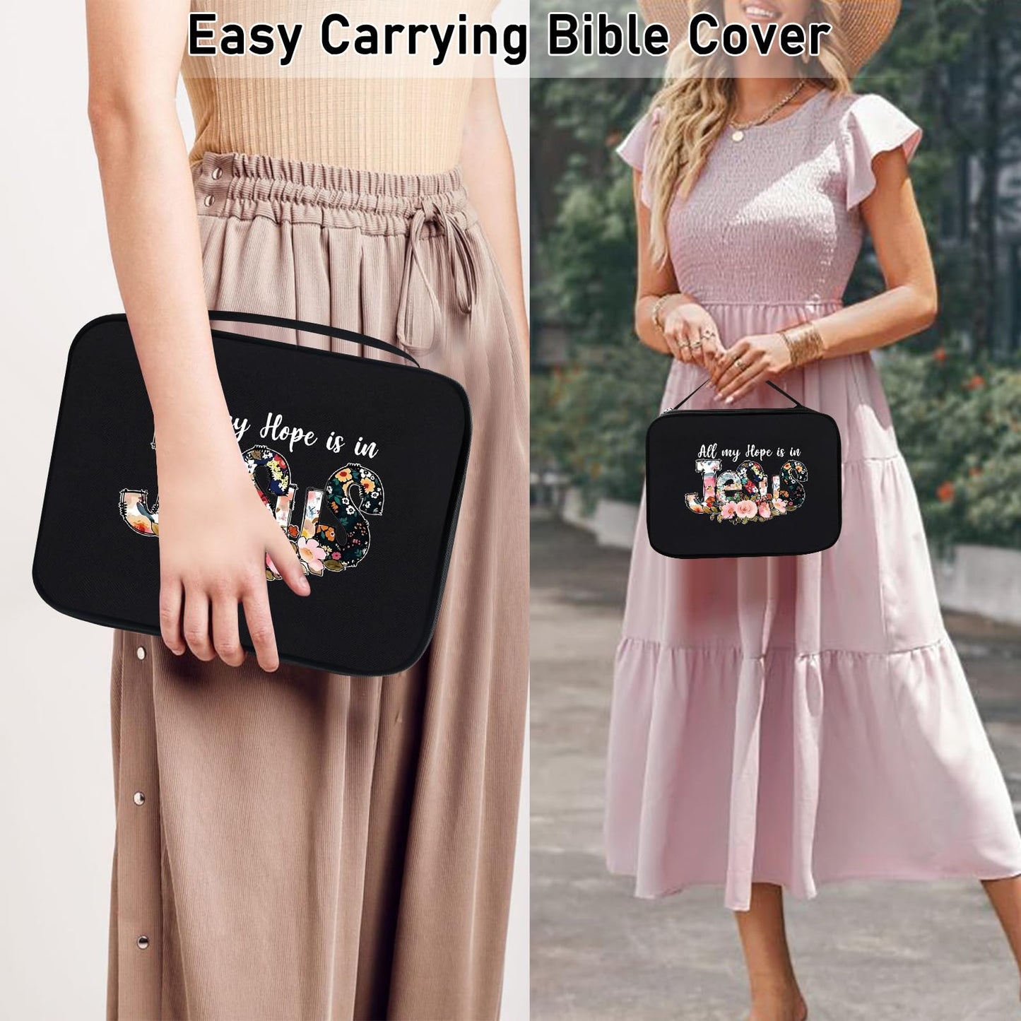 Bible Bags for Women Bible Study Supplies Book Covers with Zipper for Journaling, Bible Cover Case for Men, Organizer Tote Carrying Case with Strap Church Bags for Woman