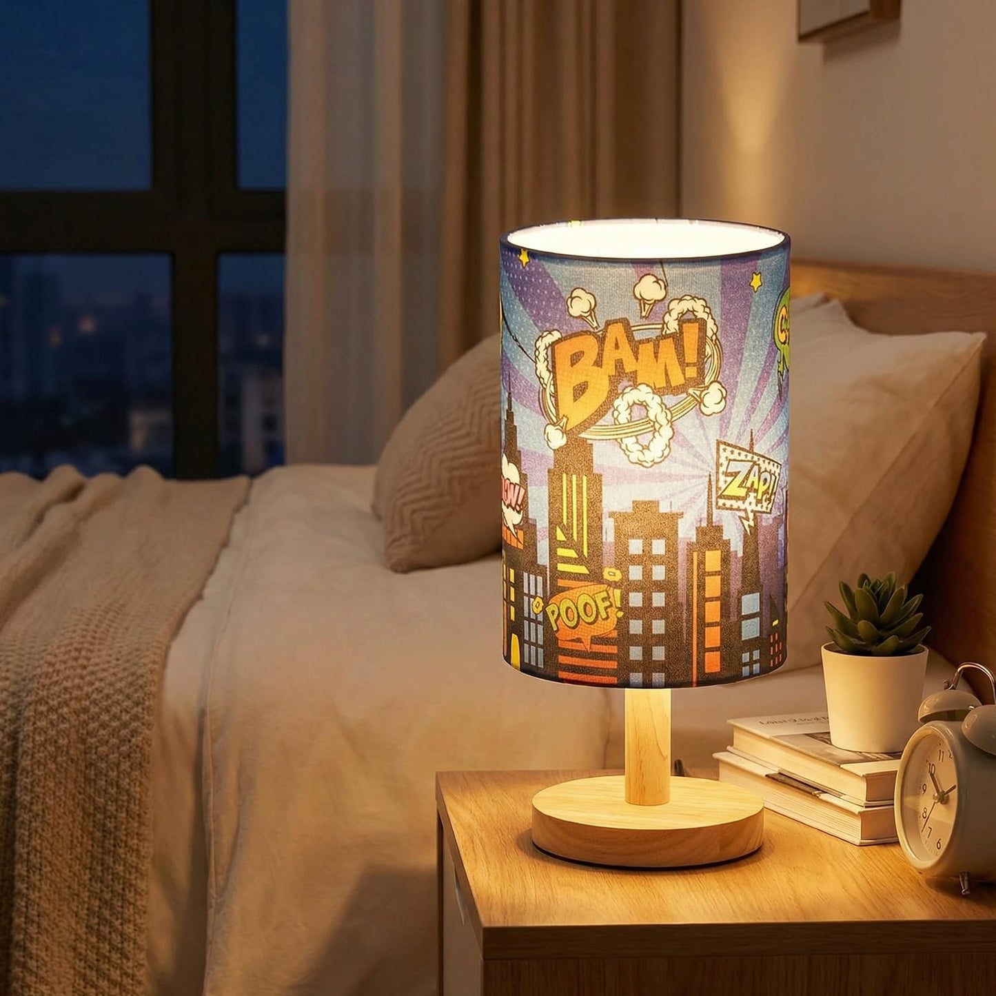 Tujoe Hero Lamp Bedside Desk for Bedroom Kids Lamp Fabric Nightstand Table Lamps Decor Bam Bang for Boys Girl Kids Reading Living Room Home Office Christmas Gift