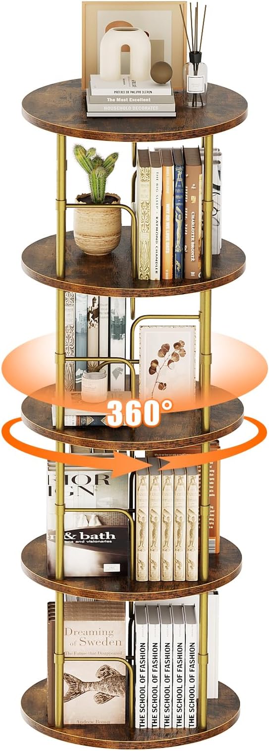 ALLSTAND Rotating Bookshelf, 4 Tier Spinning Bookshelf Tower, 360° Display