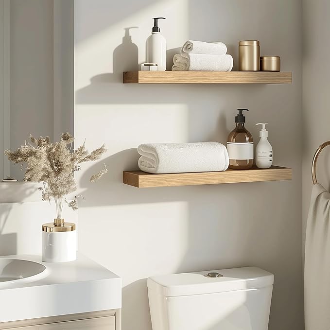 Oak Floating Shelves for Wall,24in Wall Mounted Display Ledge Shelves Perfect