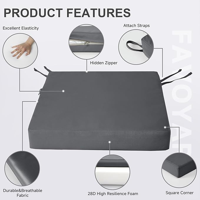 Favoyard Patio Chair Cushions 20 x 20 x 3 Inch Waterproof Outdoor Seat Cushions