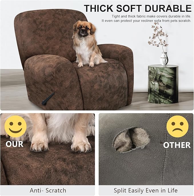 ANARACHON Leather Look Recliner Chair Covers Stay in Place 4-Piece Recliner