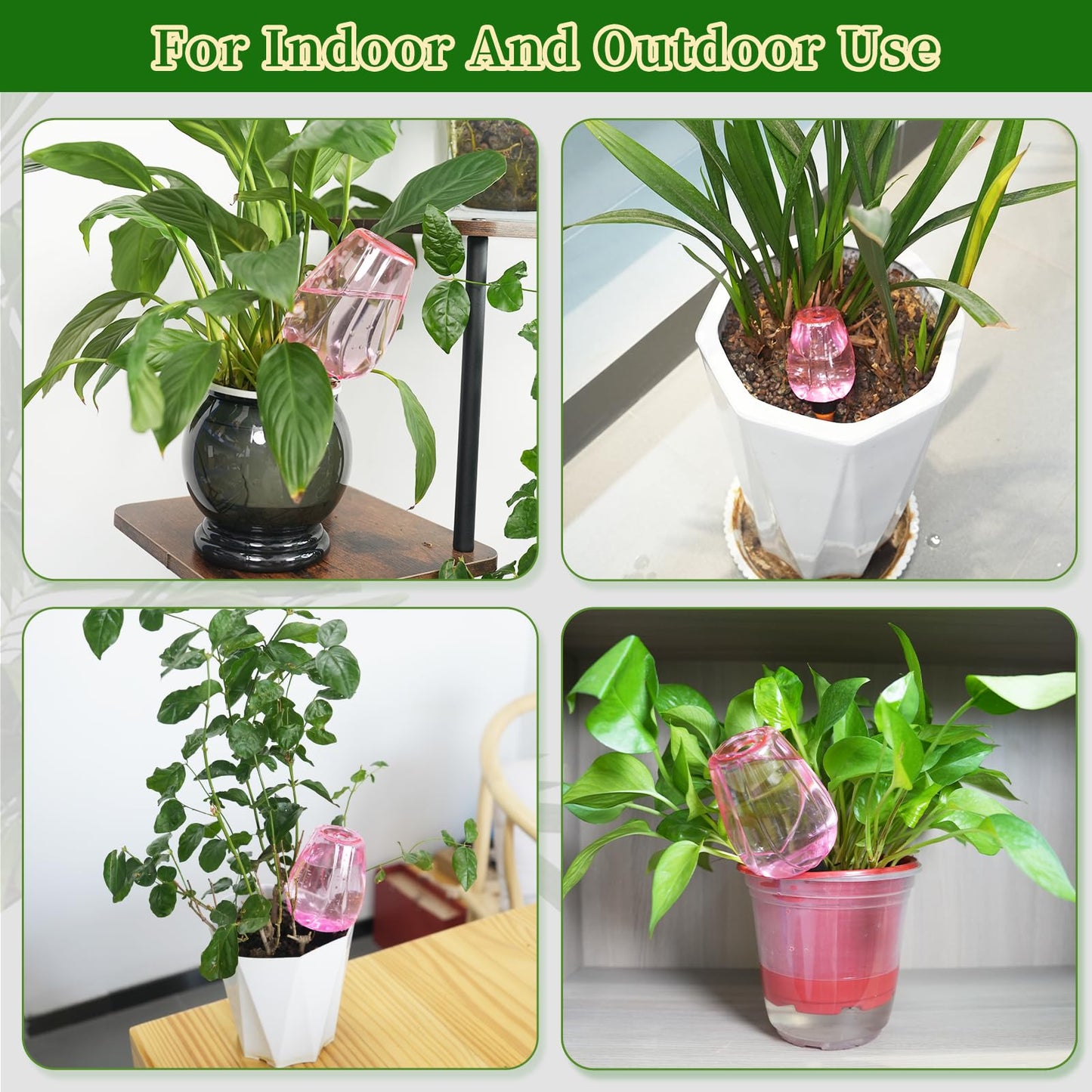GEWOSI 6pcs Plant Self Watering Globes, Plastic Water Bulbs Top Fill, 12.3 oz Plant Watering Devices System Slow Release Terracotta, Water Spikes Stakes for Indoor (Pink-6pack)