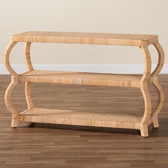 Bali & pari Dalida Bohemian Natural Rattan 3-Tier Console Table