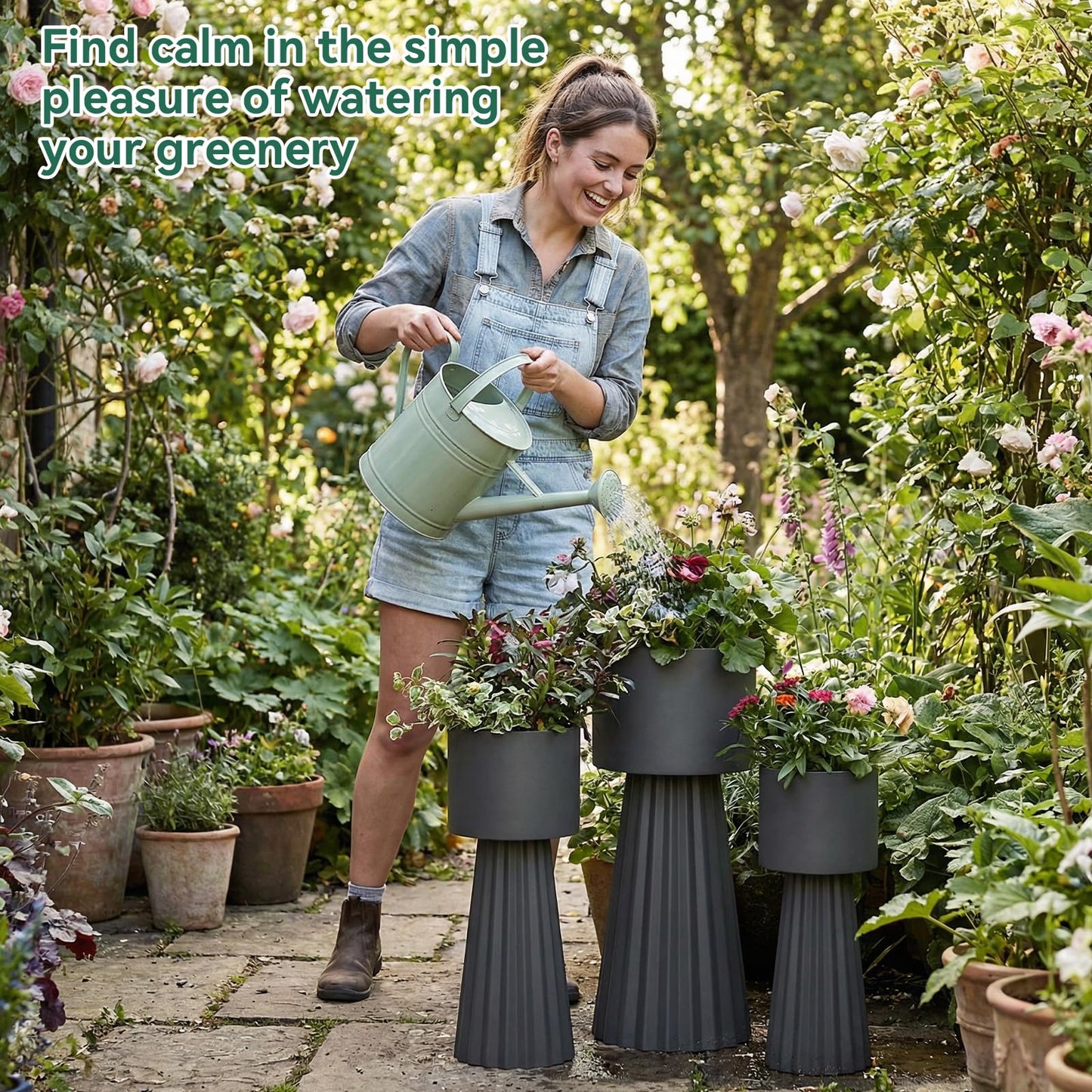 EVLIQUIL Tall Planters, Modern Iron Flower Pots Set of 3, Large Decor Plant Pots, Indoor & Outdoor for Porches, Patios and Courtyards