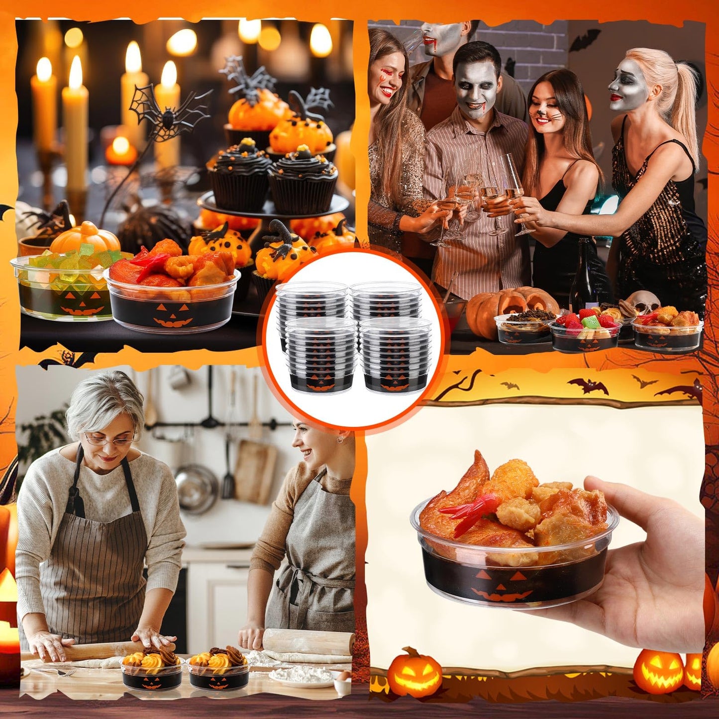 Mimorou 50 Pcs Halloween Candy Bowl Clear Plastic Serving Bowls 12 oz Pumpkin Tableware Decorations Salsa Containers for Halloween Party Favors Supplies