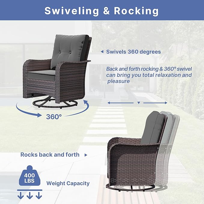 ALAULM Outdoor Swivel Rocking Chairs Set of 2