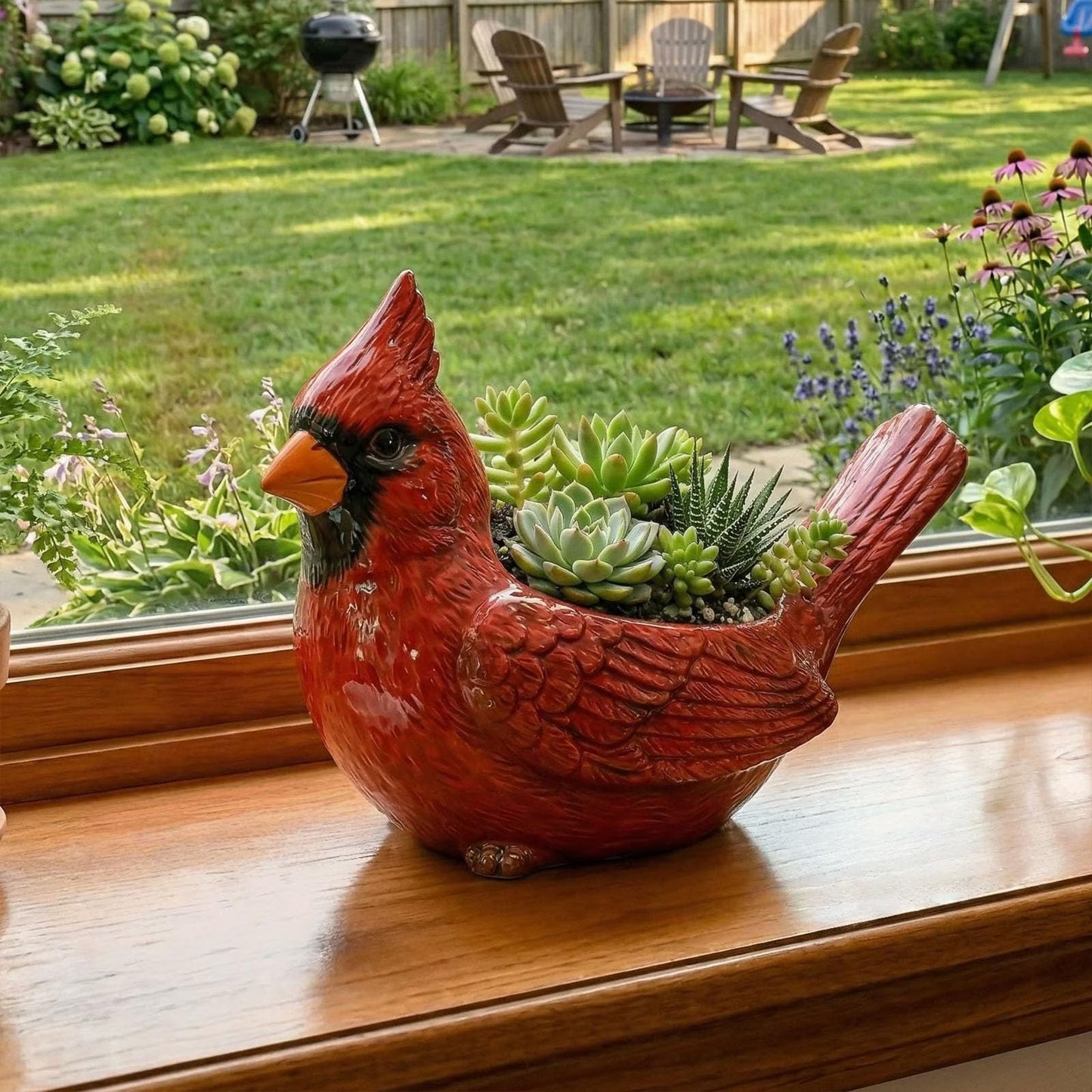 Cardinal Bird Succulent Planter, Red Cardinal Flower Pot Resin Decorative Bird Planter for Indoor Outdoor Plants, Cute Animal Plant Pot Garden Desk Decor