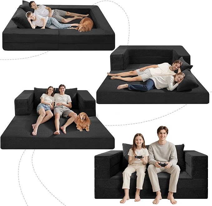 Futon Sofa Bed with Pillow, 3-in-1 Sleeper Sofa Bed with Removable Cover