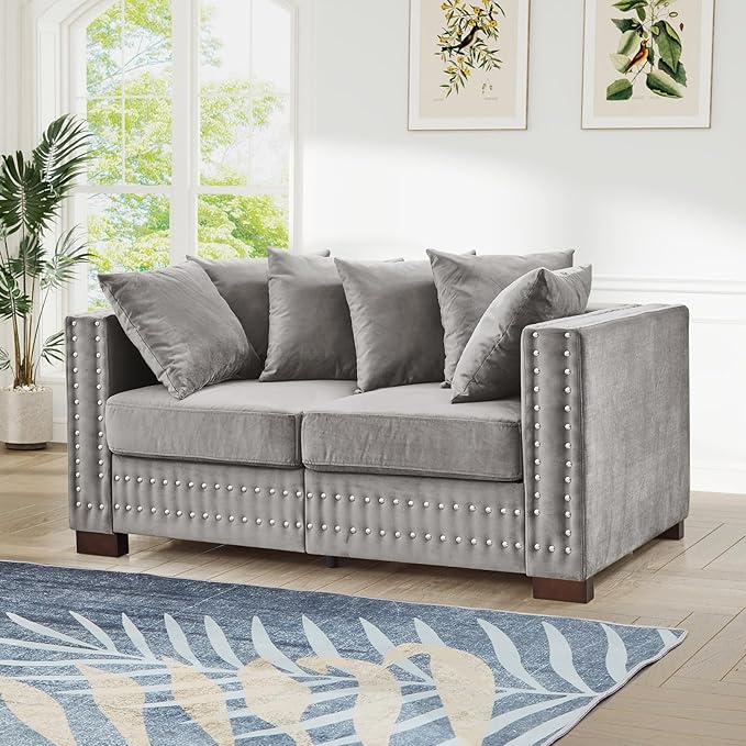 2 Pieces Velvet Couch and Loveseat Sets, Mid Century Modern Couch