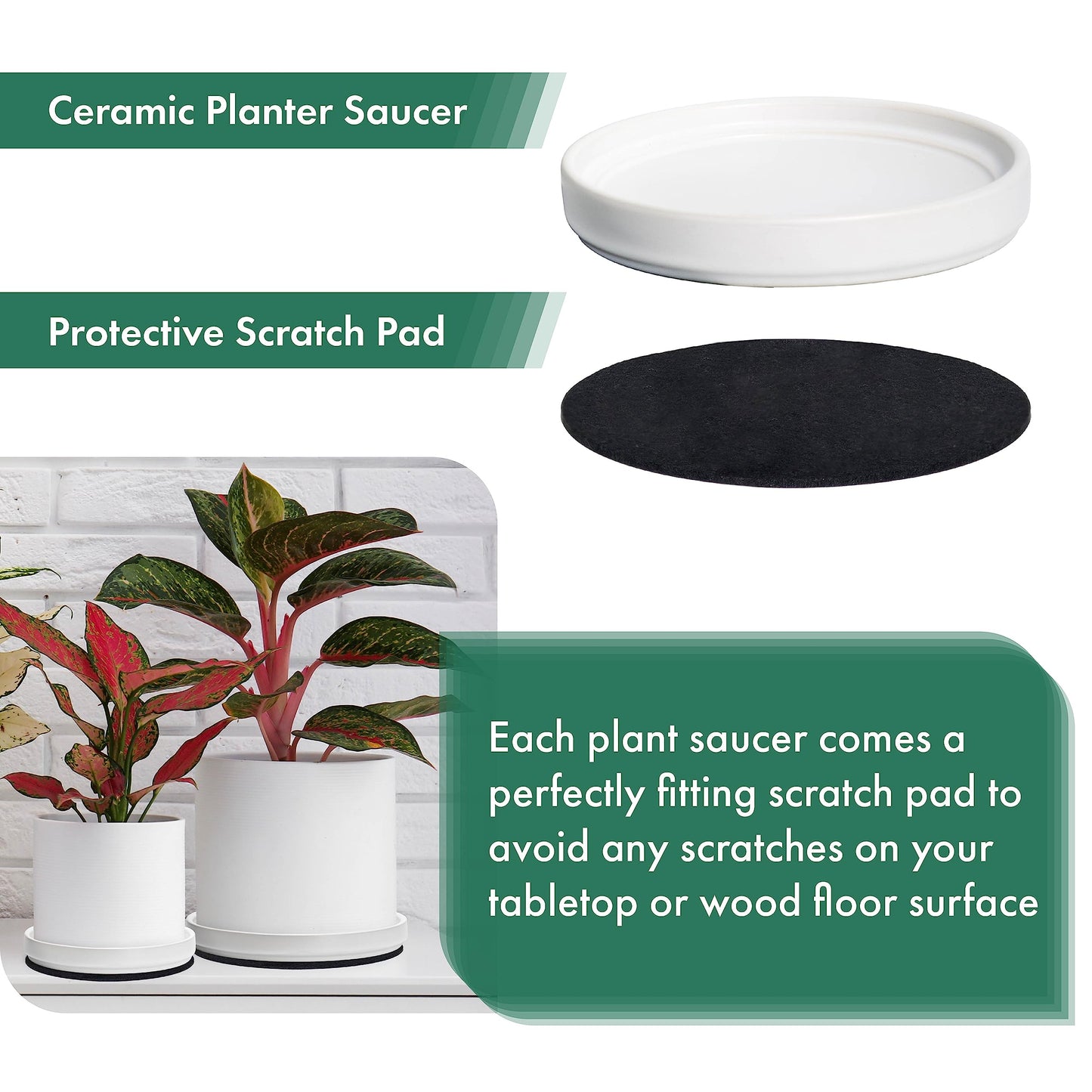 D'vine Dev Modern Round 5.4 Inch Ceramic Plant Pot Saucer, Planter Pot Drainage Tray for Indoor Plants, Matte White, 97-T-A-2