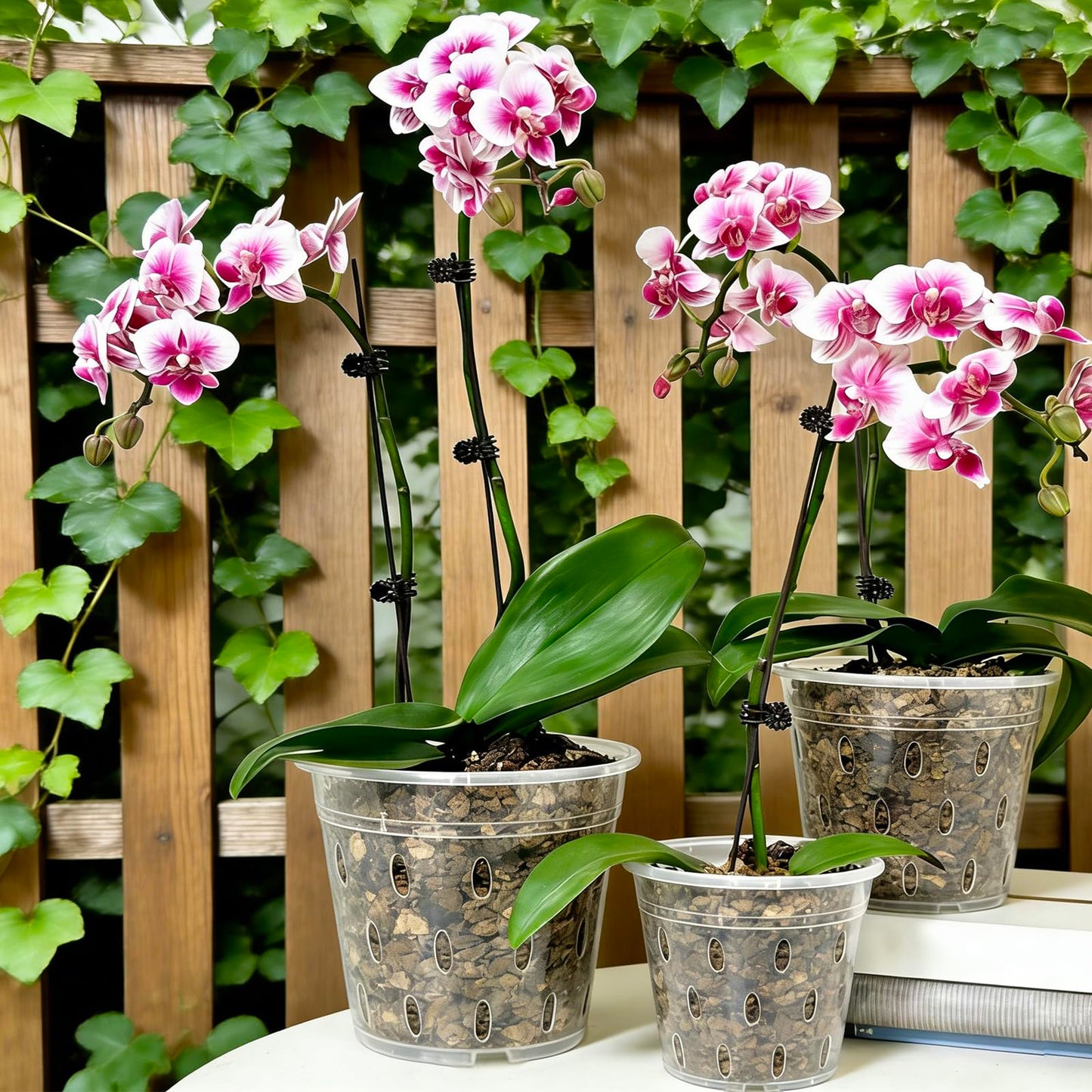 Gyfofix 6 Pack 5.9 Inch Clear Plastic Orchid Pots with Drainage Holes, Transparent Breathable Planters for Root Observation, Indoor Outdoor Orchid Cultivation