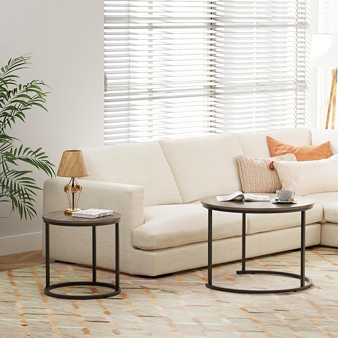 Garden 4 you Nesting Coffee Table, 23.6" Round Coffee Table Set of 2, Wooden