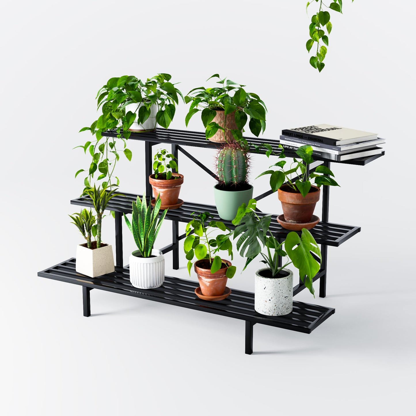 Zhongma 3 Tier Sturdy Metal Plant Stand, L45.67 x W26 x H23.6 inch, Heavy Duty Plant Holder for Home Indoor and Outdoor, 660 LBS Capacity & Heavy Duty Construction