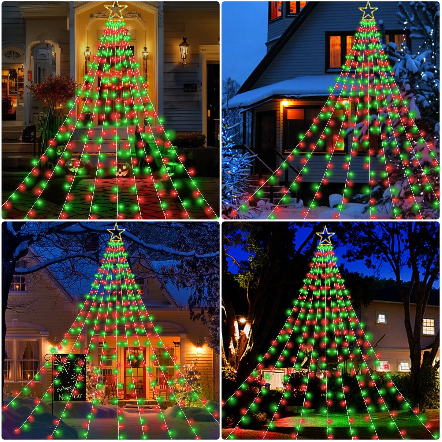 Christmas Decorations Outdoor, 11.5 ft 317 LED Star Christmas Tree Lights, 8 Memory Lighting Modes&Timer Star Light for Yard, Wedding, Party, Decorations(Red+Green)