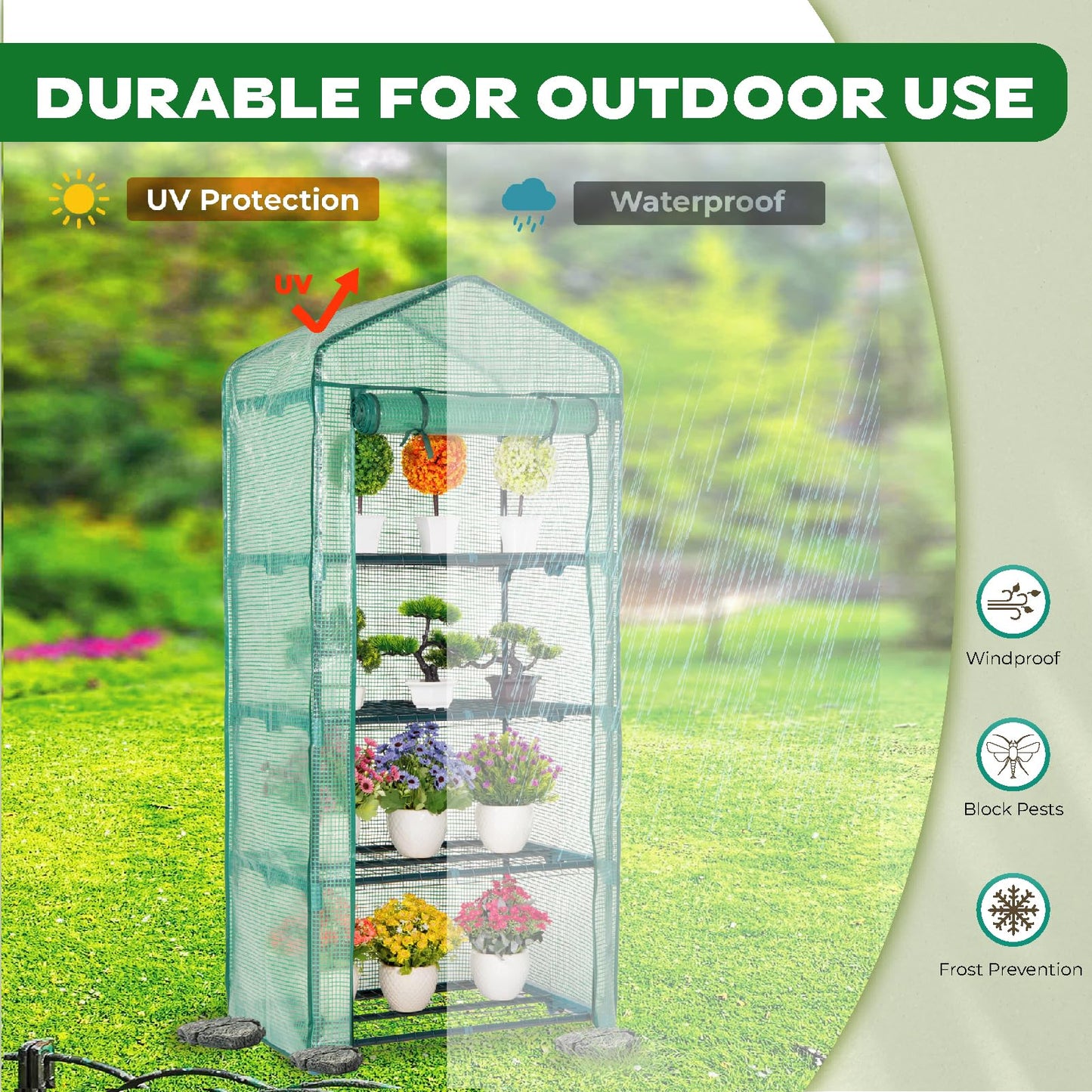 Idzo Mini Greenhouse for Indoor Outdoor, Small Plastic Plant Green House 4-Tier Rack Stand Portable Greenhouses with Durable PE Cover for Seedling