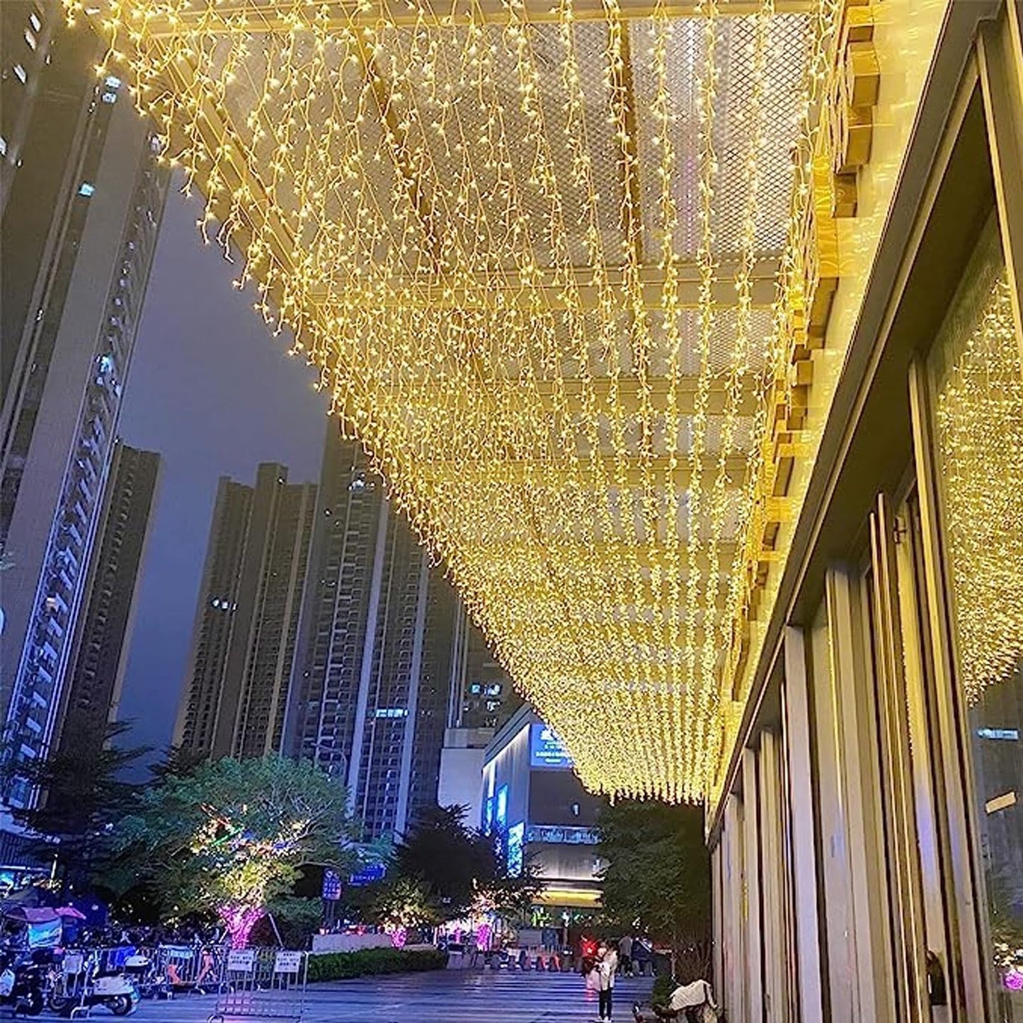 JAMISAY LED Icicle Lights, 8 Modes 19.7FT 150 LEDs Christmas Short Curtain Fairy Hanging Ceiling Extendable Lights for Wedding Balcony Doorway Outdoor Indoor Decoration Warm White, 6M05