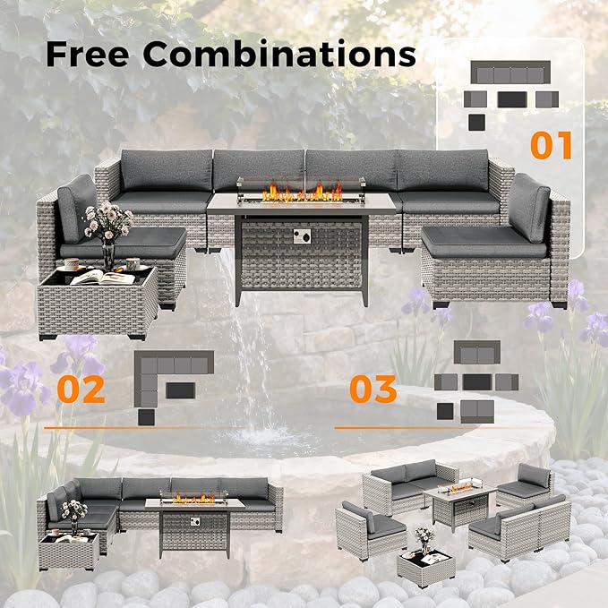 12-Seat Modern Outdoor Wicker Rattan Patio Furniture Set