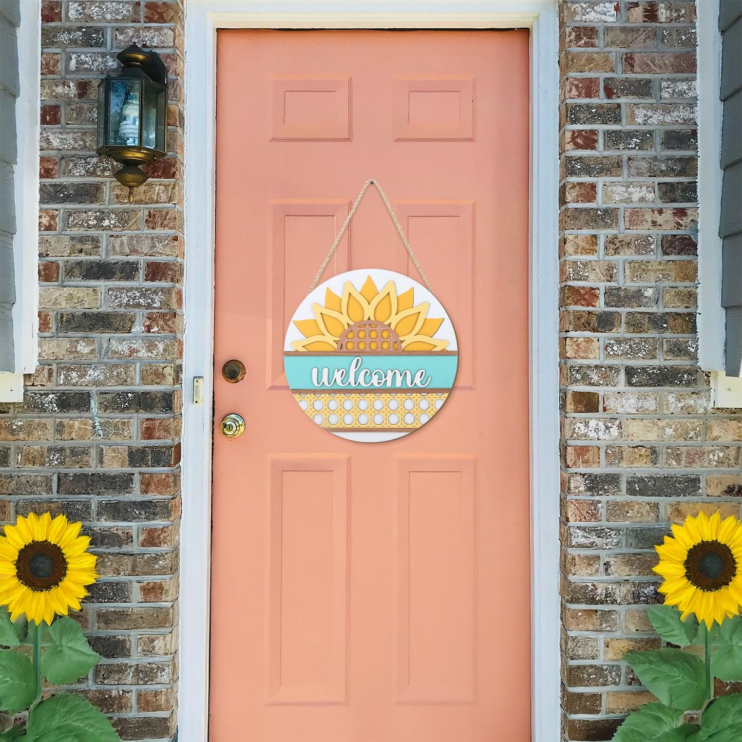 HOURIA 3D Summer Sunflower Welcome Door Sign,11.4 Inches Yellow Flower Summer Wood Wall Decor,Farmhouse Sunflower Decorations for Home,Office,Wreath,Indoor,Outdoor