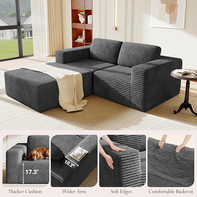Vesgantti 80" Modular Sectional Sofa, Corduroy Cloud Couch
