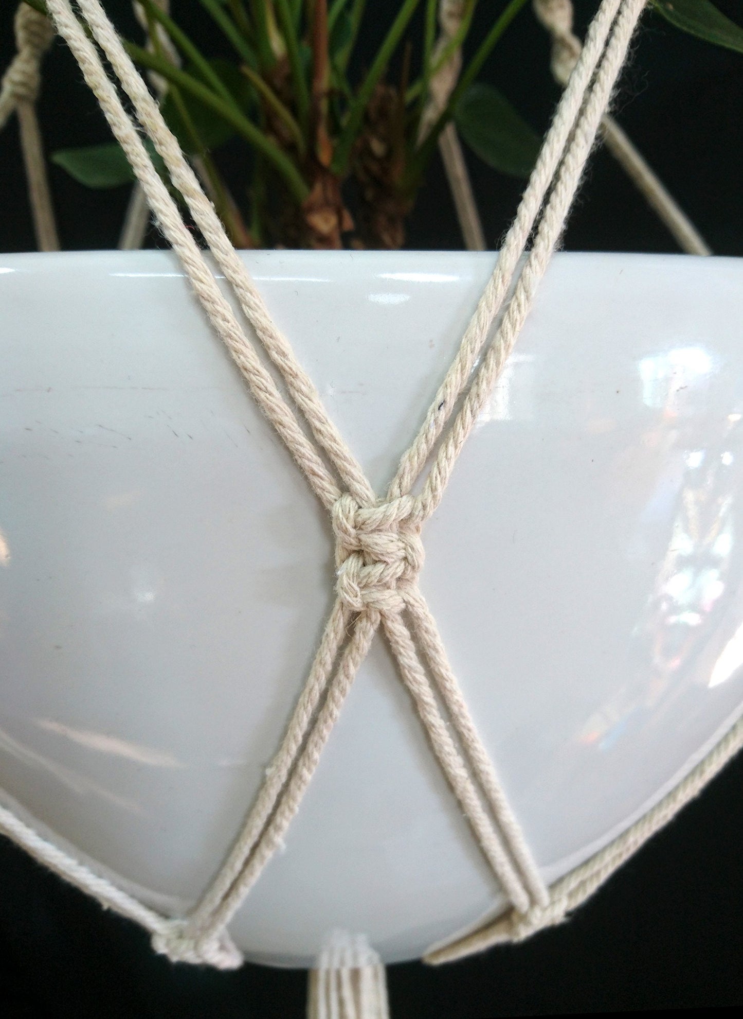 Hanpo Rope Macrame Plant Hanger Hanging Planter 4 Legs 59 Inch for 12-13 inch Plant Pot, Without Pot and Plant (Cream-Cotton)