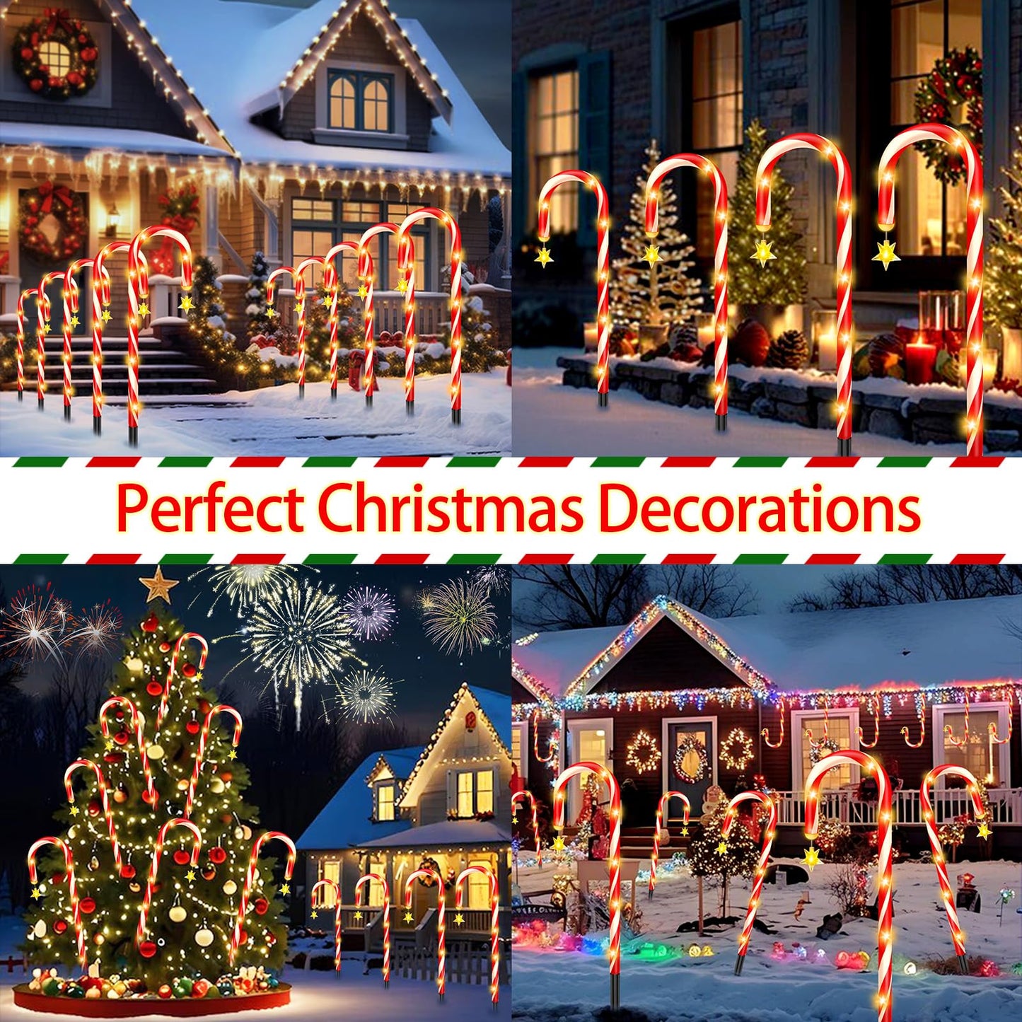 stadeco Solar Christmas Decorations Outdoor, 12 Pack Solar Candy Cane Christmas Lights 8 Lighting Modes 180 Bright LED, Waterproof Outside Xmas DIY Decorations for Pathway Yard Garden