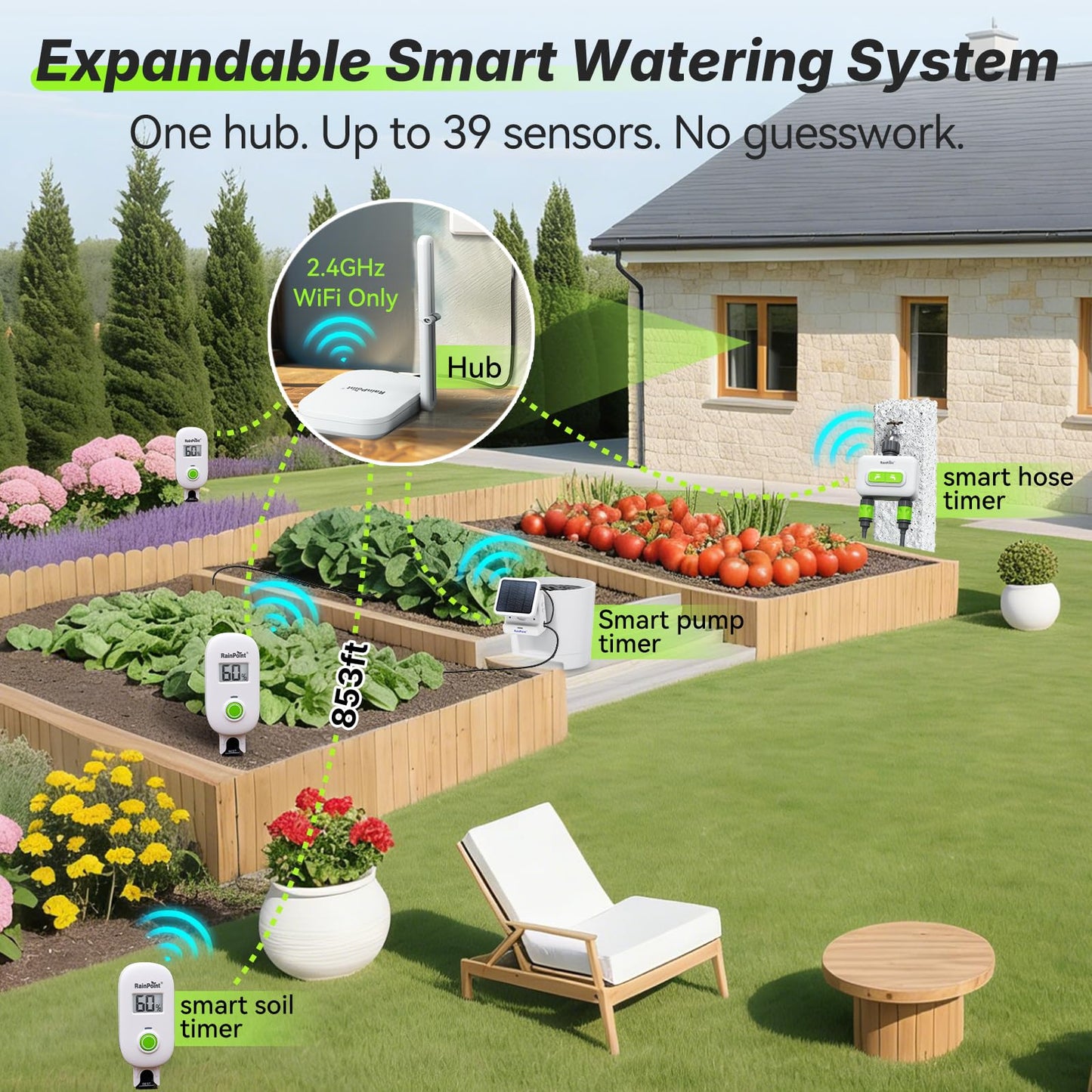 RAINPOINT Smart Digital Wireless Plant Moisture Meter Houseplants Indoor WiFi Hub Kit with Low/High Moisture Alert,Real-time Monitor Hygrometer Sensor Outdoor Gardening Push Notification&Email