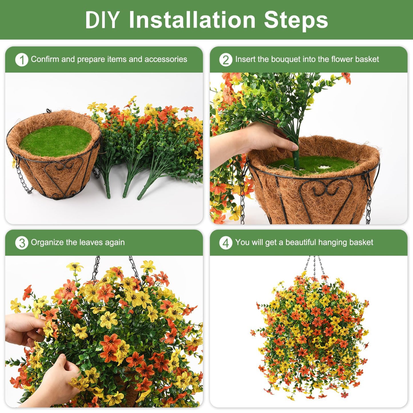 INQCMY Artificial Fake Hanging Flowers Plants Baskets for Outdoor Fall Decoration,Faux Silk Flower in Planter UV Resistant Look Real for Home Outside Porch Garden Yard Patio Decor