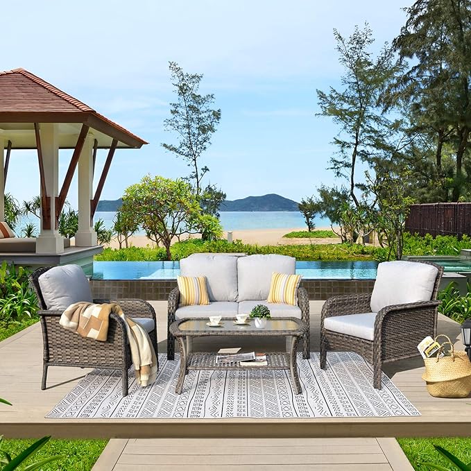 ovios 4-Piece Patio Furniture Set, Outdoor Wicker Sofa