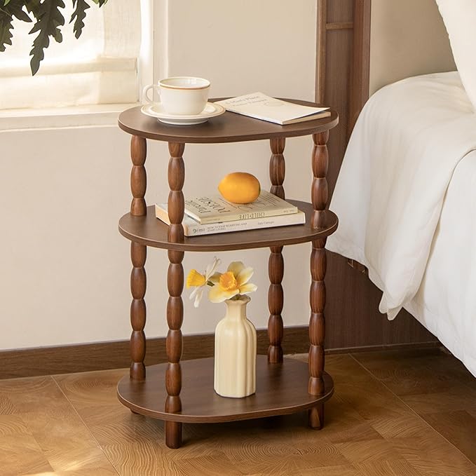 MaxSmeo Small Side Table with Charging Station, 3-Tier Small End Table with USB