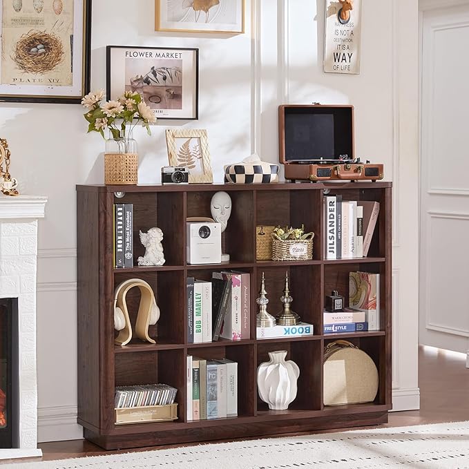Joaxswe 12 Cube Storage Organizer, Wood Floor Standing 3-Tier Cubby Bookcase