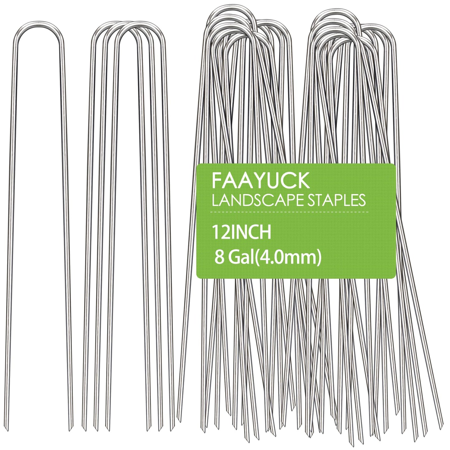 FAAYUCK 12 Inch Landscape Staples, 12/25/50/100 Pack Galvanized Garden Stakes, 8 Gauge Heavy Duty U-Shaped Ground Stakes for Weed Barrier Fabric, Irrigation Tubing, Fence, Outdoor Decorations