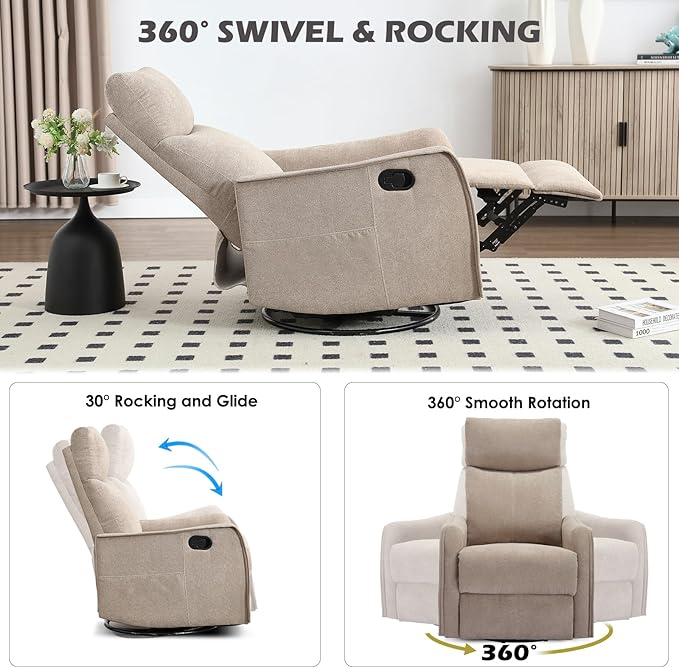 Trustyue Swivel Rocker Recliner Chair, 360° Swivel Recliner